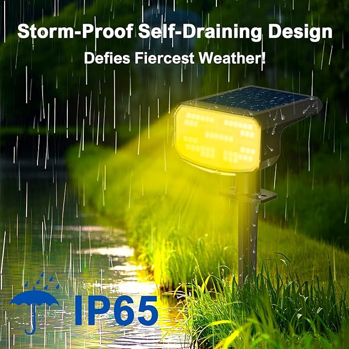 Solar Lights Outdoor Waterproof IP65, Super Bright LED, 3000K 2 Lighting Modes, Solar Powered Yard Garden Solar Spot Lights for Outside Landscape Auto On/Off -2 Pack