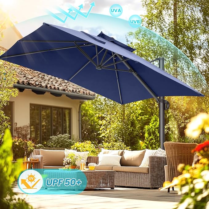 HOTEEL10x10ft Patio Umbrella Cantilever Umbrellas - Upgrade and Intensify - 360 Rotation and 5 Angles Adjustment - Aluminum Offset Pool Umbrella Outdoor Umbrellas for Patio Garden Pool