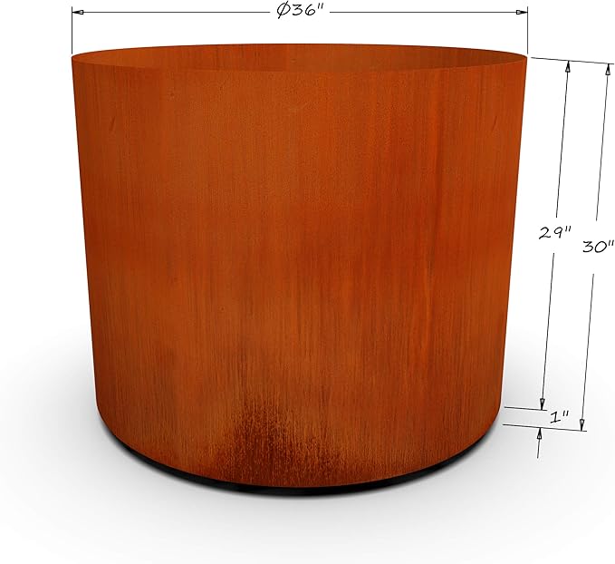 Plantercraft Large Round Planters for Outdoor Plants | 36x30 Inch Extra Large Corten Steel Planters for Front Porch & Patio | Modern Rustic Metal Planter