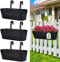 OGIMA Railing Planter Box, 3 Pack 16" Large Hanging Planters for Outdoor Plants with Adjustable Wide Hooks for 2.7'' Railings, Balcony Planters Railing Hanging for Deck, Fence & Patio Decor