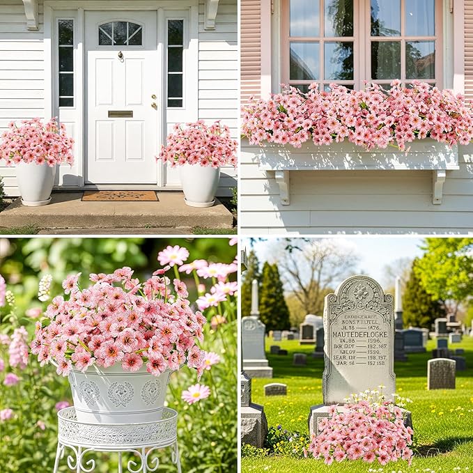 MACTING Artificial Flowers for Outdoors 6 Bundles UV Resistant Fake Flowers No Fade Faux Plastic Flowers for Hanging Planters Window Patio Porch Yard Garden Indoor Outside Spring Decoration,Pink