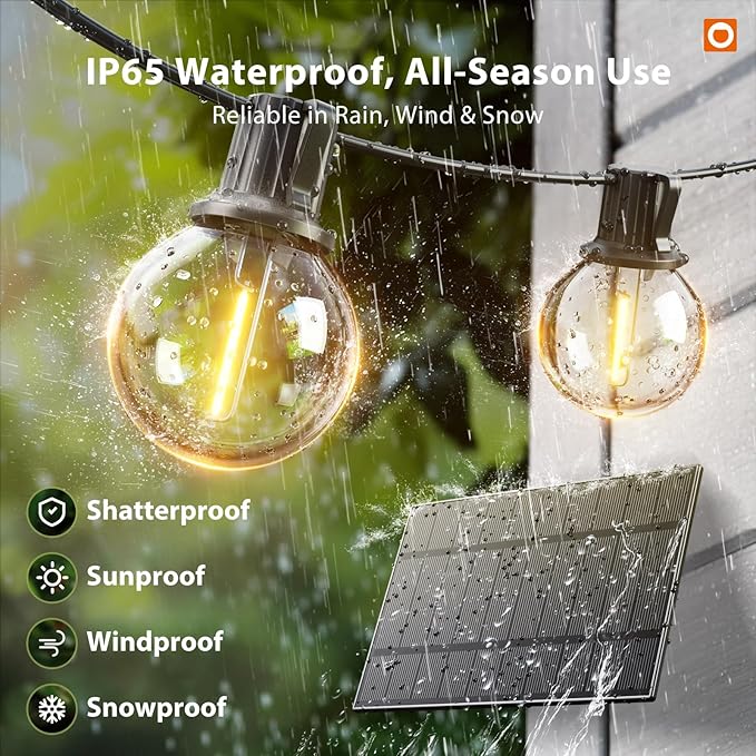 addlon 50FT Solar String Lights Outdoor Waterproof with Remote, G40 Globe Solar Patio Light with 27 LED Shatterproof Bulbs, 3 Modes, Dimmable Hanging for Outside Backyard Party