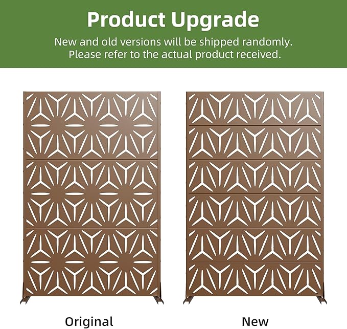 Casaphoria Metal Privacy Screen Outdoor, 72" H x 47" W Freestanding Decorative Privacy Screen for Patio Deck Balcony Garden with Stable Base, Brown Star
