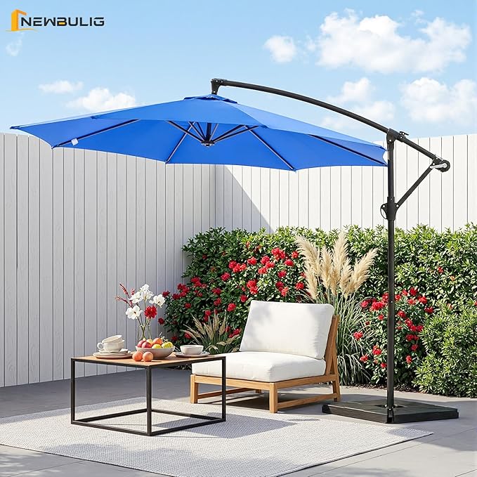 NEWBULIG 10FT Patio Umbrella, Offset Cantilever Outdoor Patio Table Umbrella, UV Protection, Fade Resistant Fabric, Easy Tilt Adjustment for Pool, Deck, Garden, Backyard