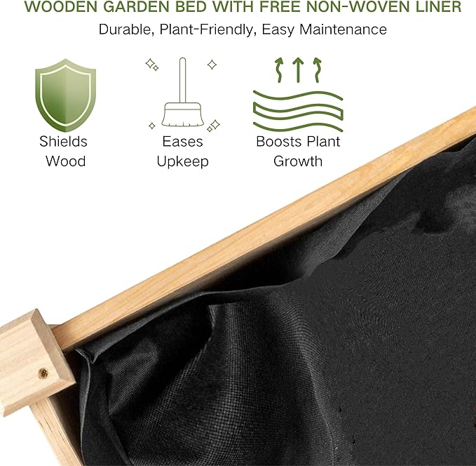Raised Garden Bed with Greenhouse Cover,Elevated Wood Planter Box with Legs & Non-Woven Liner,34" L x18 W x 66" H Indoor Outdoor Gardening Bed for Vegetables, Herbs, Flowers