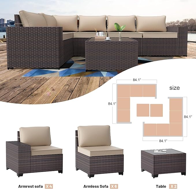 Kullavik 12 Pieces Outdoor Patio Furniture Set PE Wicker Rattan Sectional Sofa Patio Conversation Sets,Sand