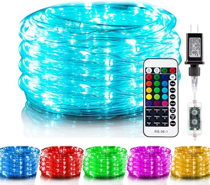 Minetom Color Changing Rope Lights Outdoor, 33FT 100 LED String Lights with Plug & Remote, Waterproof Christmas Light Outdoor Decoration, Twinkle LED Rope Light for Outside Indoor Bedroom,16 Colors
