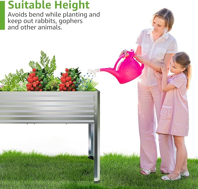 Galvanized Raised Garden Bed with Legs, 48 gallons, 48"x24"x32" Large Metal Elevated Planter Boxes with Drainage Holes,for Vegetables, Flowers, Backyard, Patio, Balcony