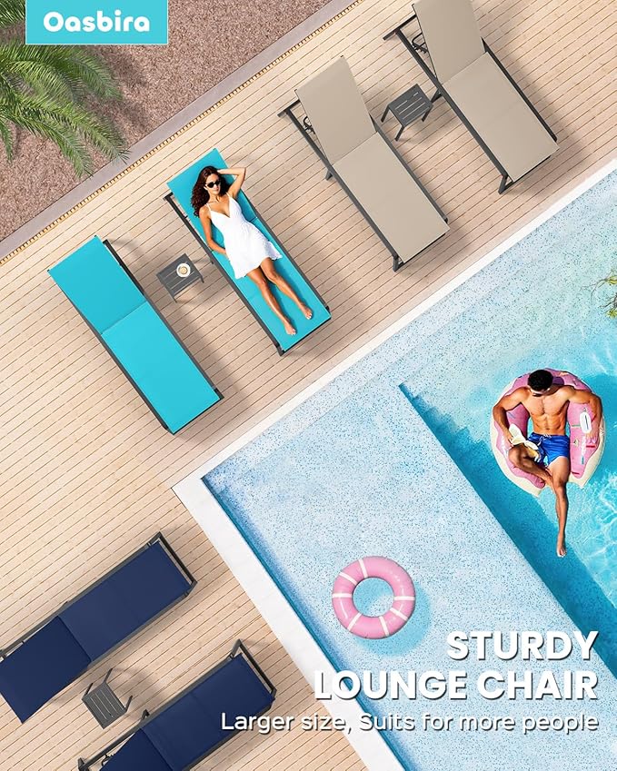 Aluminum Chaise Lounge Outdoor Set of 2, Foldable & Assembly Free Patio Pool Lounge Chairs 5-Position Recliner for Outside Poolside, Fully Grounded Legs Sun Lounger for Beach, Yard, Black
