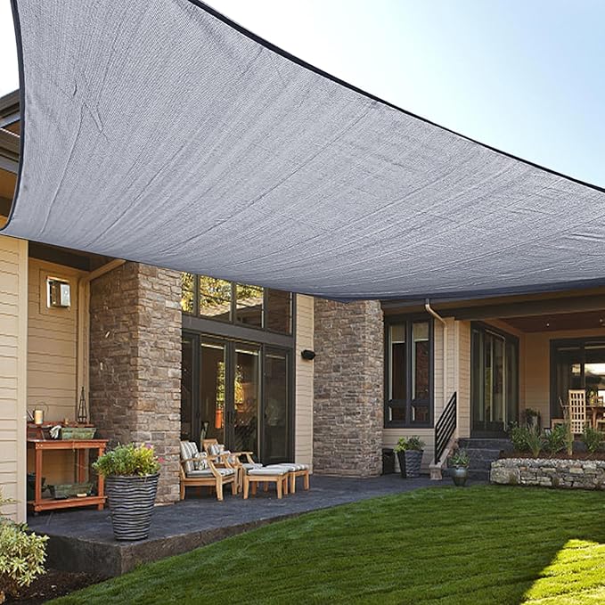 LOVE STORY Custom Size 14'x14' Silver Grey Sun Shade Sail Rectangle UV Block Canopy Patio Sail Sunshades Fabric for Outdoor Garden Carport (We Make Custom Size)