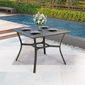 MELLCOM 37''x37'' Outdoor Dining Table for 4, E-Coating Metal Patio Dining Table with 1.57'' Umbrella Hole, All-Weather Black Square Table for Porch, Garden, Backyard, Poolside