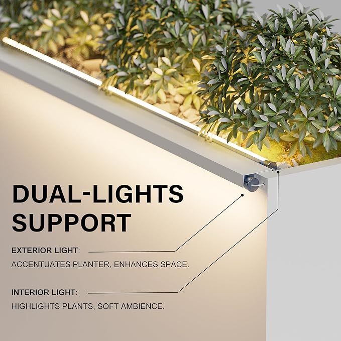 GSK 30" L White LED Metal Planter with Light Outdoor Illuminate Magnetic 3000K Lighting Strips Rectangular Flower Box Rectangle Trough Drainage Holes Indoor Patio Balcony Garden