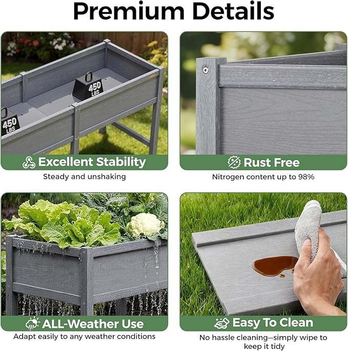 TT Nature HDPE Raised Garden Bed with Legs, Outdoor Elevated Planter Box for Vegetables, Herbs & Flowers, Weather-Resistant Raised Garden Beds for Patio, Balcony & Backyard Gardening