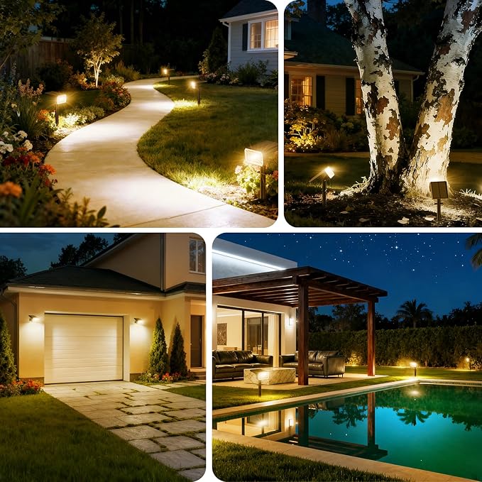 Solar Spot Lights Outdoor Waterproof IP65, [8 Pack/100 LED/4 Modes] Solar Landscape Spotlights, Auto On/Off High Lumens Spot Lights for Yard Garden Pathway(Warm White)