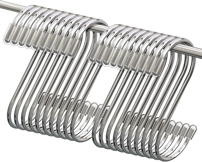 Myfolrena 20 Pack S Hooks for Hanging, 3.4 Inch Metal S Shaped Hook Heavy Duty Hanging Hooks for Pots, Pans, Plants, Bags, Cups, Clothes (Silver)