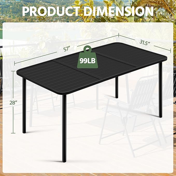 Yaheetech Outdoor Dining Table for 6 Person, Rectangular Slatted Metal Patio Table for Deck Garden Lawn Backyard Use, Black