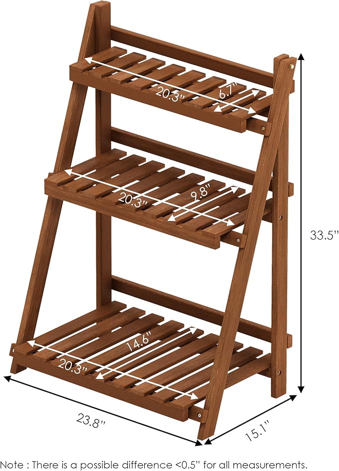 Furinno FG18452 Tioman Hardwood Patio Furniture Outdoor 3-Tier Flower Rack, Natural