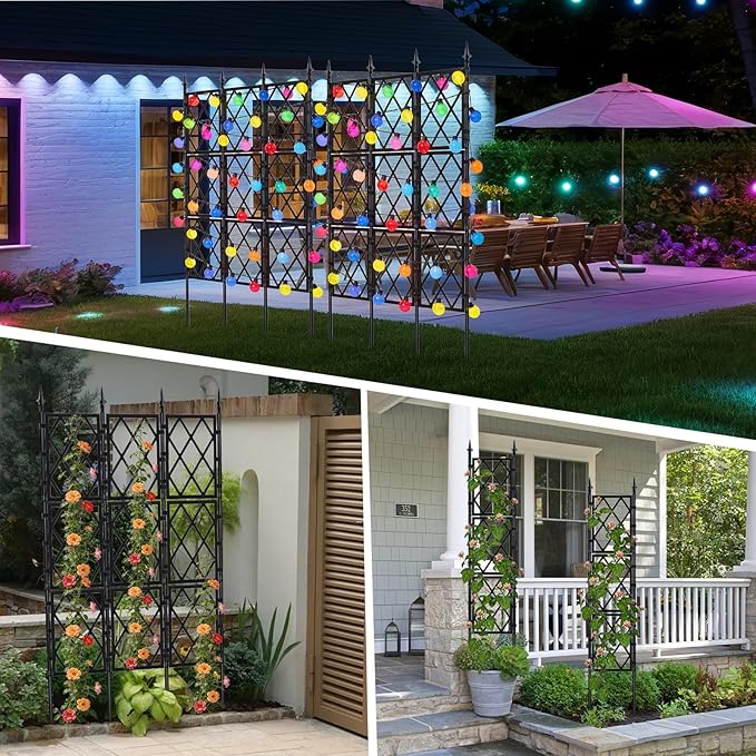 5.25FT Garden Trellis for Climbing Plants Outdoor, Black Iron Pipe Support Fence,Metal Wall Lattice Climbing Frame for Potted Plants Indoor for Ivy Vines Vegetable Flower, Patio, Lawn, Yard, Backyard