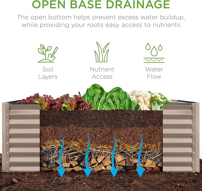 Best Choice Products 4x2x2ft Outdoor Metal Raised Garden Bed, Deep Root Box Planter for Vegetables, Flowers, Herbs, 119 Gallon Capacity, 100% Non Toxic Materials - Taupe