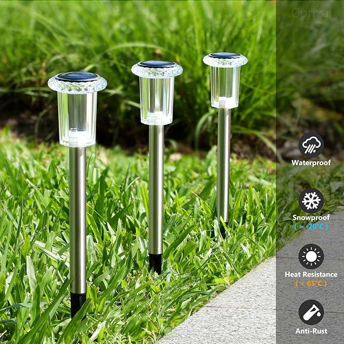 Solar Pathway Lights 10 Pack Christmas Solar Lights Outdoor Waterproof 6000K Cold White Yard Lighting, LED Stainless Steel Stake (Pink, 10 Pack)