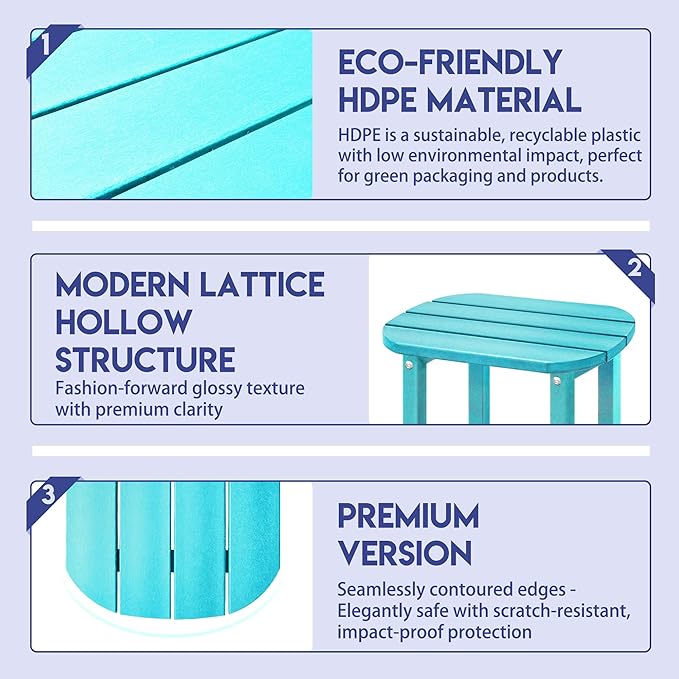 LZRS Outdoor Side Table - 2-Tier Adirondack HDPE Patio End Table for Pool, Porch,Balcony & Backyard,Weather Resistance for Indoor and Outdoor use(Turquoise)