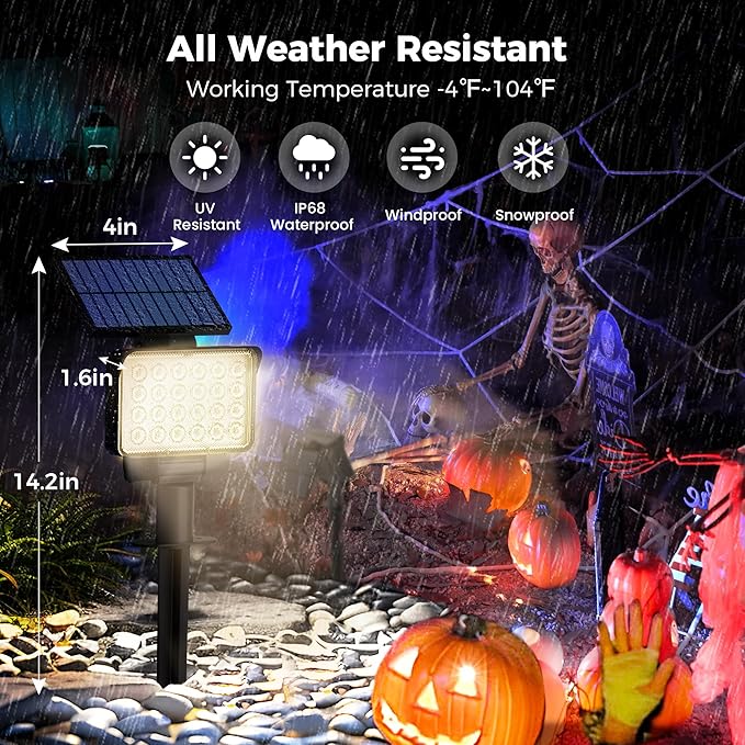 Solar Spot Lights Outdoor Waterproof for Flag, Tree, House, Garden, Yard, Landscape Spotlights for Accent Uplighting Decorations-4 Pack, Natural Light