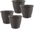 Suncast 4 Pack Sonora 18 Inch Lightweight Durable Plastic Wicker Decorative Flower Planter Pot for Yard, Garden, Indoor or Outdoor Use, Brown