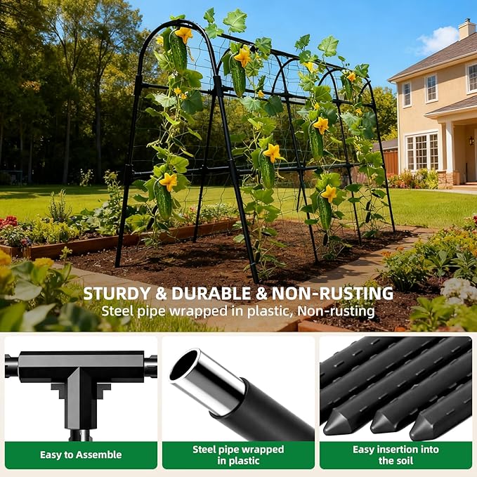 Cucumber Trellis for Raised Bed, U-Shape Garden Arch Metal Support for Climbing Plants, Metal Arch Plant Support Vegetables Trellis, Plant Support for Vine Outdoor (Black, 47*30*47inch(L*W*H))