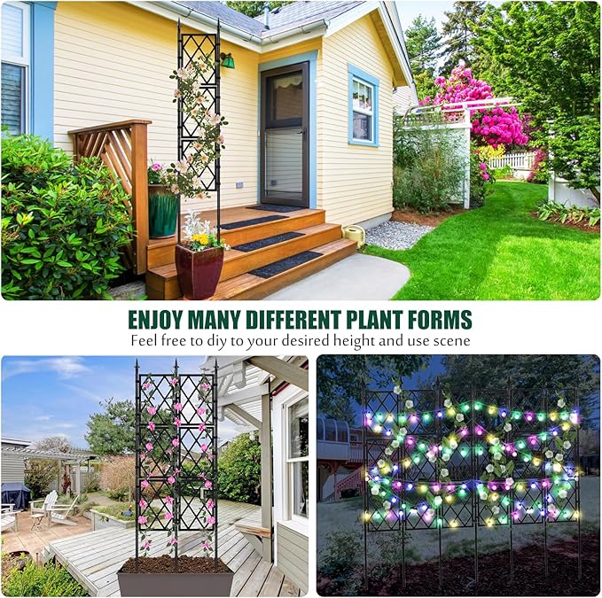 Garden Trellis for Climbing Plants Outdoor 5.25 FT, Iron Pipe Metal Support Wall Tall Plant Trellis Lattice Fence Plant Support with Garden Twist Tie for Ivy Vines Rose