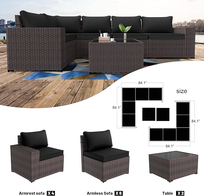 Kullavik 12 Pieces Outdoor Patio Furniture Set PE Wicker Rattan Sectional Sofa Patio Conversation Sets,Black