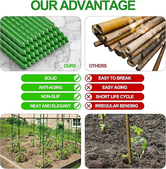 WAENLIR Garden Stakes 60 inch 5ft Sturdy Tomato Stakes, Plant Stakes for Outdoor Plants, Plant Support Sticks for Gardening, Pack of 50