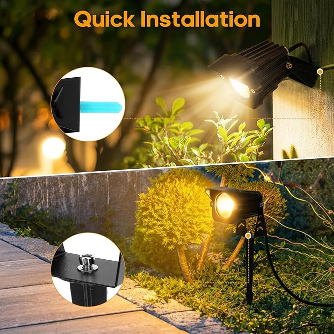 Dusk to Dawn Outdoor Lighting, 15W Spot Lights Outdoor with Photocell Sensor, 3000K Warm White Landscape Lighting IP65 Waterproof LED Spotlight for Garden Yard Flag Tree, 5.91FT Cable, US Plug