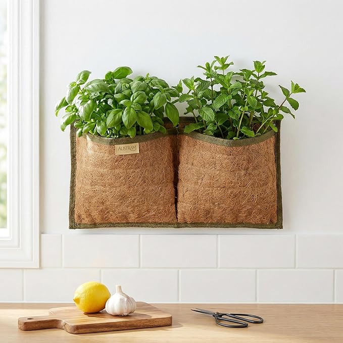 Wall Hanging Planter, 2 Pocket, Hanging herb Planter, wall Mounted Plant Holder, Vertical herb Garden, Plant Hanger Indoor, Boho Kitchen Decor, Porch and Balcony Decor, Fence planters
