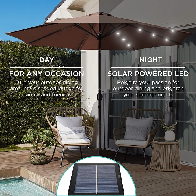 Best Choice Products 10ft Solar Polyester LED Lighted Patio Umbrella w/Tilt Adjustment and UV-Resistant Fabric
