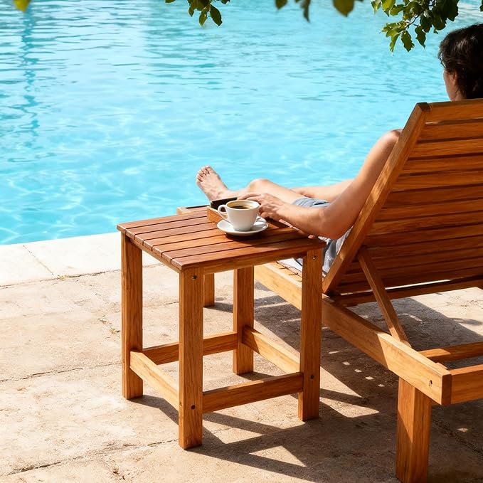 Utoplike Teak Outdoor Side Table for Patio, Pool Coffee Accent Table, Wood End Tables for Garden, Backyard, Bed, Living Room, Couch