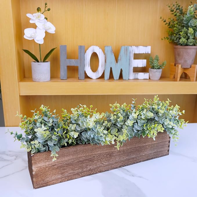 Winlyn Rustic Wooden Planter Box 17.3" L x 3.9" W x 3.9" H Brown Rectangular Planter Decorative Wood Box with Removable Plastic Liner Window Box for Farmhouse Wedding Home Garden Table Centerpiece.