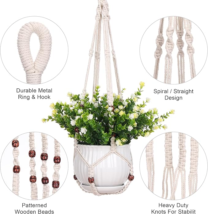 YIBOT 3 Pack Macrame Plant Hangers Indoor Different Size Hanging Planter Basket Flower Pot Holder with Beads No Tassels 35"/29"/23"(POTS NOT Included)