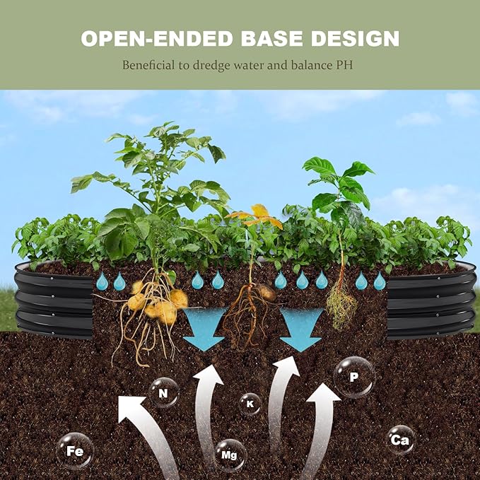Raised Garden Bed, 8x4x1ft Galvanized Outdoor Planter Beds with Safety Edging and Gloves, Oval Metal Planter Box for Gardening Vegetables Flowers Herb-Black