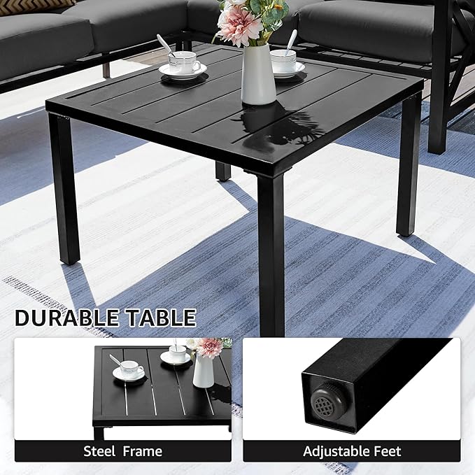 NATURAL EXPRESSIONS 6 Pieces Patio Furniture Sets, Metal Outdoor Sectional Furniture L Shape Patio Conversation Sets,Highback Frame,Metal Table,Large Waterproof Cover, 6.5" Olefin Cushions,Dark Grey
