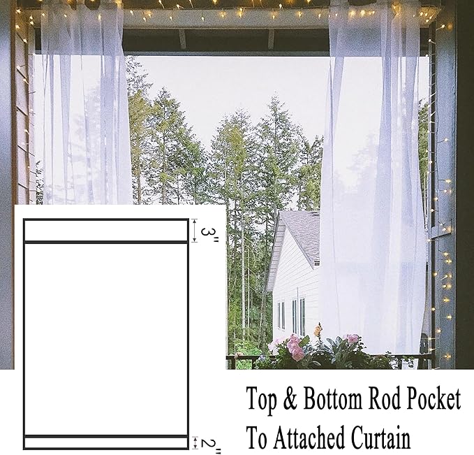 Patio Screen Mesh Outdoor Curtains Waterproof Sheer Lightweight Bug Netting for Porch Gazebo Garden Party Wedding Backdrop, White, W 125 x L 98 inch per Panel, 2 Panels
