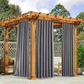 NICETOWN 2 Panels Grey Outdoor Curtains Waterproof Extra Long for Patio, Windproof Top & Bottom Pocket & Back Tab Weighted Blackout Outdoor Drapes Keep Privacy with Rope for Fixed, W52 x L108