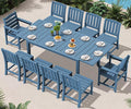 SERWALL 11-Piece Outdoor Dining Set, 60" - 83" Expandable Outdoor Dining Table and 10 HDPE Chairs, All Weather HDPE Outdoor Furniture Set for Backyard, Garden, Blue