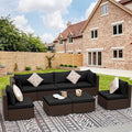 NICESOUL 8 Seater Modern Outdoor Seating Group, Plus Size Big Wicker Patio Modular Sectional with Ottoman, 29.3'' High Back Comfy Conversation Sets for Outside, Brown Rattan and Black Cushion