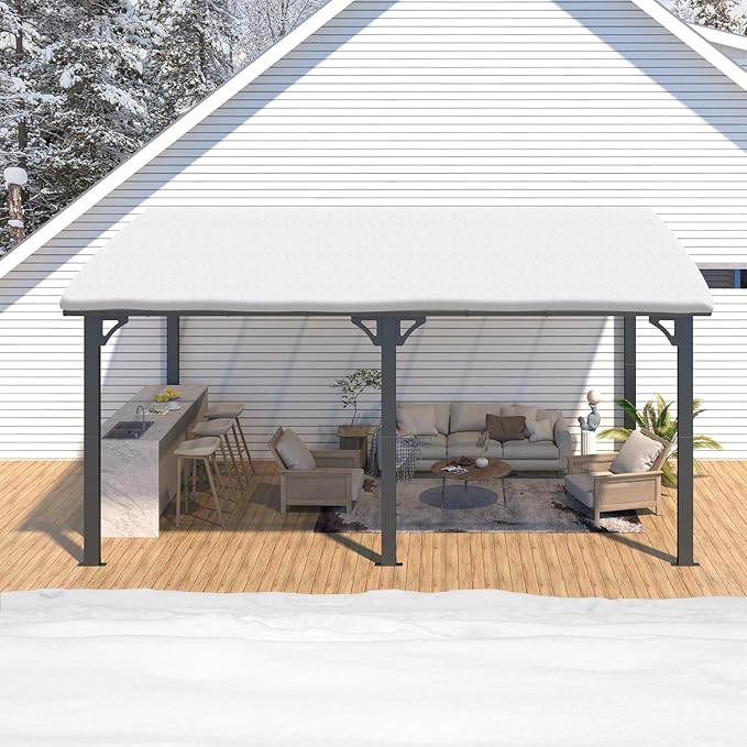 AECOJOY 16' x 10' Gazebo Outdoor Pergola, 10x16 Large Wall-Mounted Hardtop Lean to Metal Gazebo Shelter Pergolas and Gazebos Clearance with Patio Roof, Heavy Duty Awnings for Backyard, Decks
