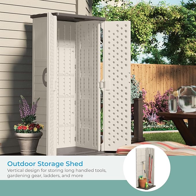 Suncast Vertical Outdoor Storage Shed with All-Weather Construction, Vanilla