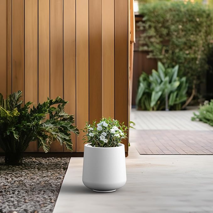Kante 11.6" Dia Round Concrete Planter, Outdoor Indoor Large Plant Pots Containers with Drainage Hole and Rubber Plug for Home Garden Patio, Pure White