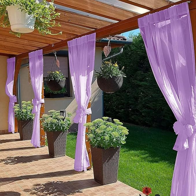 SpaceDresser Waterproof Outdoor Sheer Curtains for Patio - 2 Panels Rod Pocket Indoor Voile Sheer Curtain for Living Room,52W x 96L inch, Lavender
