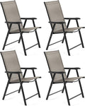 Yaheetech Outdoor Patio Chairs Set of 4, Portable Dining Chairs with Armrests for Camping, Lawn Yard Beach, Folding Outdoor Chairs 4-Pack with Metal Frame, Brown