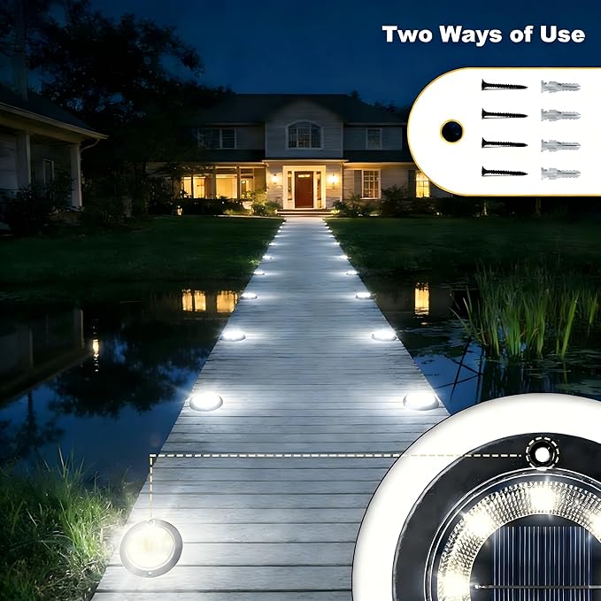 Flacchi Solar Lights Outdoor - Solar Powered Ground Lights Outdoor Solar Disk Light Waterproof Landscape Light for Patio Yard Pathway Walkway Driveway (Cool White, 8 Pack)