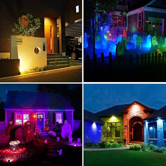 MEIHUA Solar Spot Lights Outdoor Color Changing, 4 in 1 Landscape Lighting RGB Spotlights with Remote Control, IP66 Waterproof Solar Lights Outdoor Garden for Pathway Yard Pool Tree